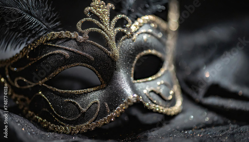 Black Venetian carnival mask, masquerade, party outfit, festive costume, Mardi Gras celebration