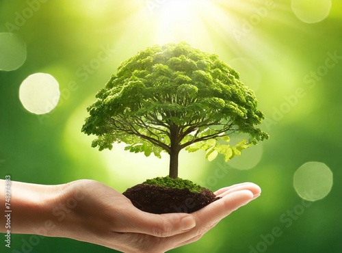 Tree on a hand. Environment protection concept.