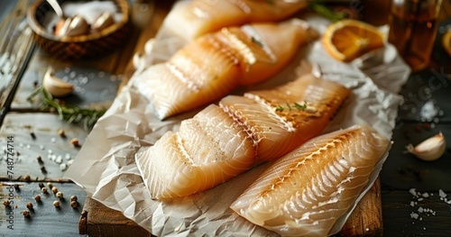 A Fresh Fish Fillet Awaits Culinary Creation on a Rustic Cutting Board