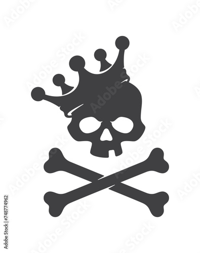 Vector skull with crossbones and royal crown on head. Isolated on white background
