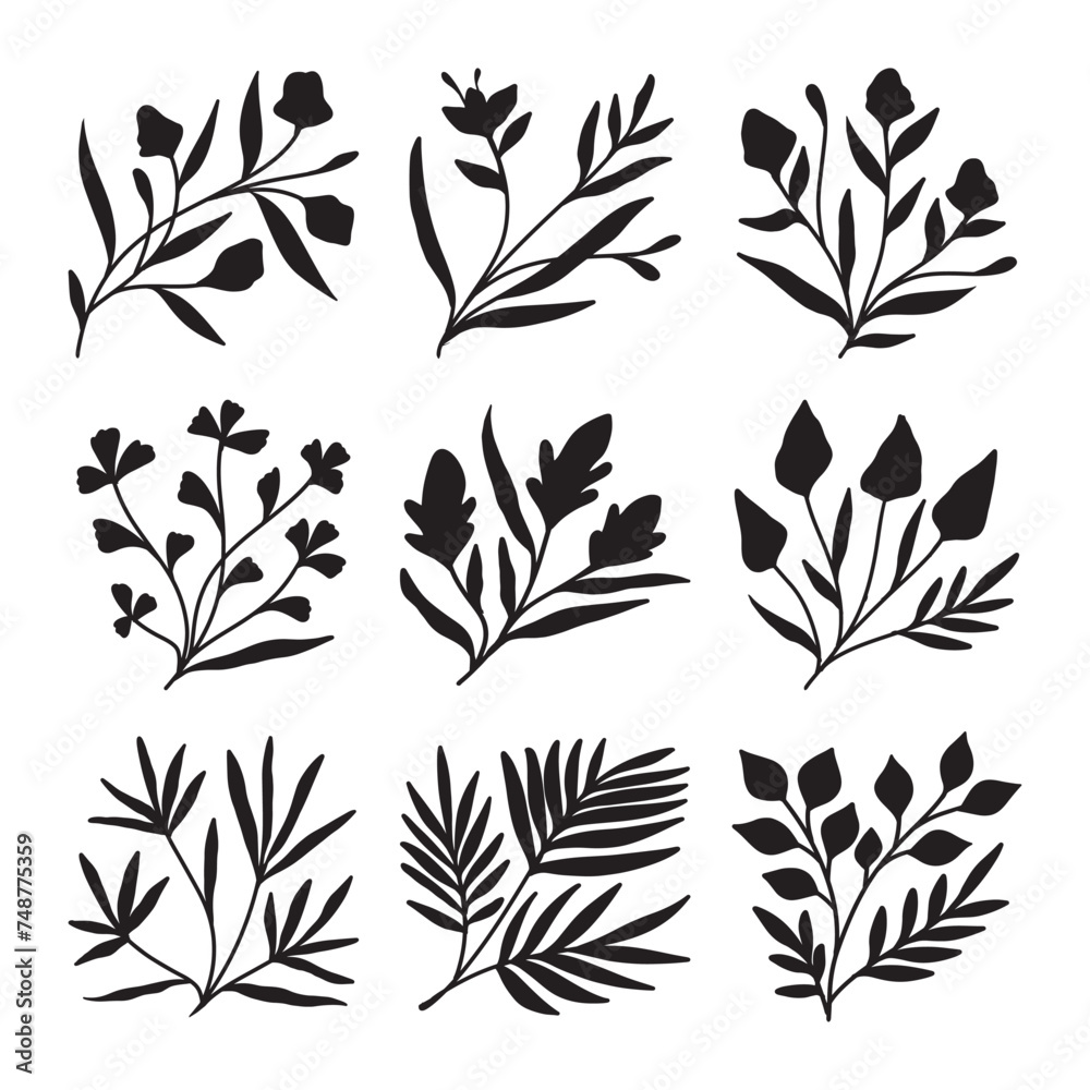 Set of plant silhouette vector 