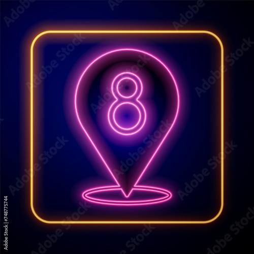 Glowing neon 8 March icon isolated on black background. International Happy Women Day. Vector