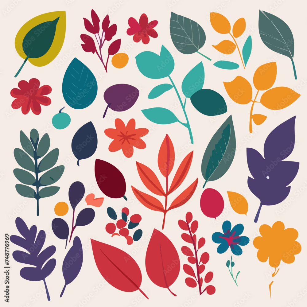 Vector set on white background with leaves, berries, flowers Vector set on white background with leaves, berries, flowers