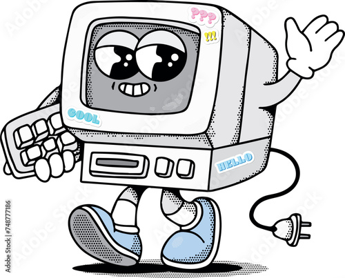 Retro Computer Groovy Mascot
