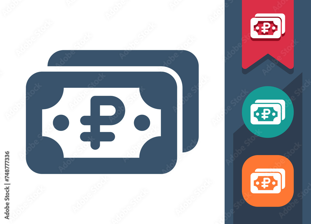 Ruble, Rouble Icon. Cash, Bills, Banknotes, Money Ruble, Rouble Icon. Cash, Bills, Banknotes, Money