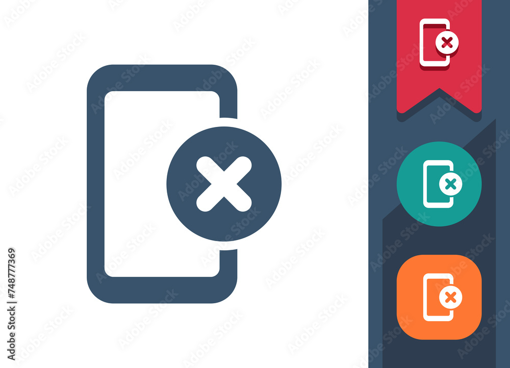 Smartphone Icon. Mobile Phone, Telephone, Button, Block, Delete, Blocked Smartphone Icon. Mobile Phone, Telephone, Button, Block, Delete, Blocked