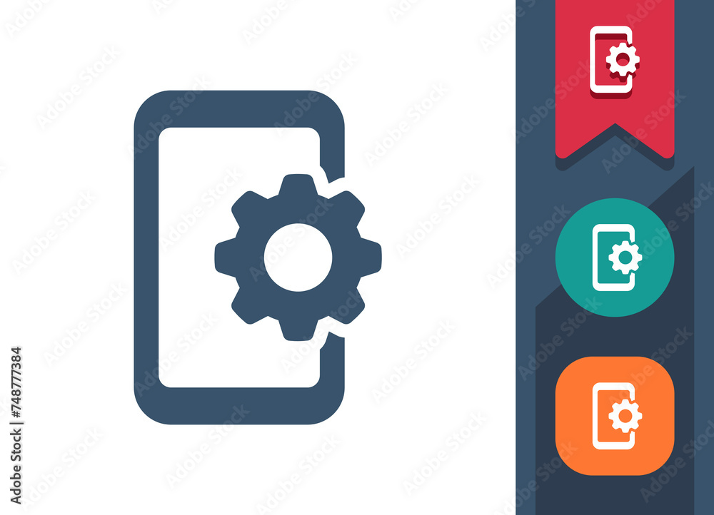 Smartphone Icon. Mobile Phone, Telephone, Cog, Gear, Settings, Optimization Smartphone Icon. Mobile Phone, Telephone, Cog, Gear, Settings, Optimization