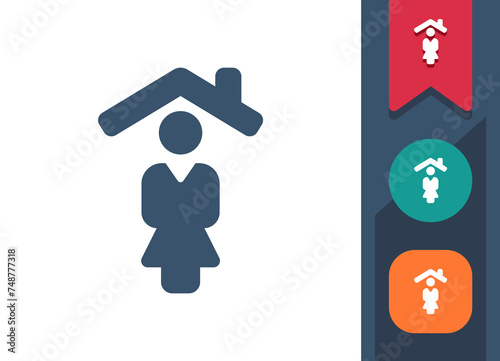 Realtor Icon. Home Owner, Woman, Roof, Real Estate, Household