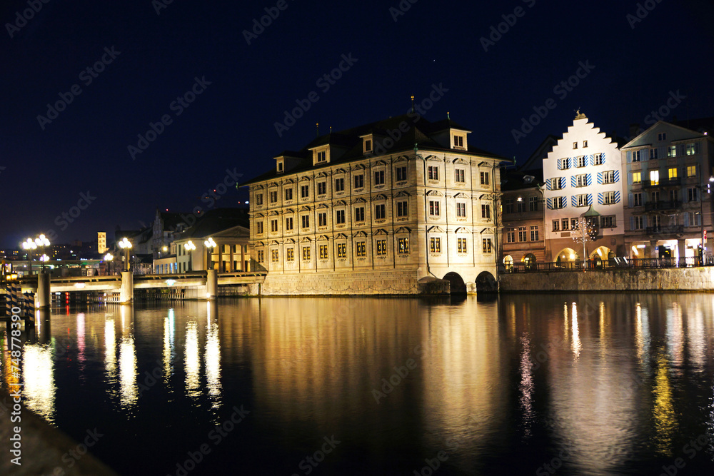 Old Town Hall at River Limmat in Zurich Switzerland