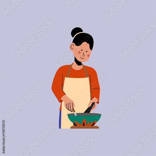Woman Cooking Illustration