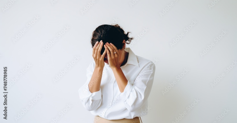 Profound sadness captured in a medium shot portrait. Profound sadness captured in a medium shot portrait.