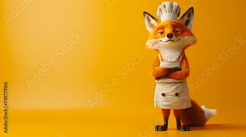 Cute Animated Fox Wearing Chef Hat and Apron