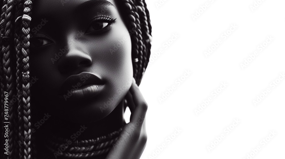 Black model face braids - obrazy, fototapety, plakaty 