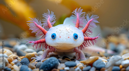 An axolotl, in an aquarium.