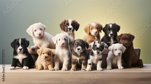 A group cute of puppies sitting on a table