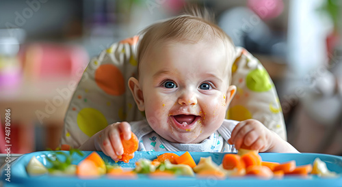 The baby is trying a new taste of solid food.