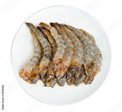 Peeled shrimp raw  with plate isolated
