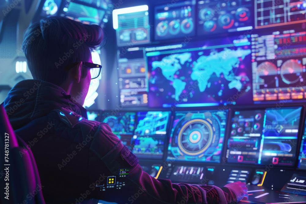 People monitoring in front of many screens. People monitoring in front of many screens.