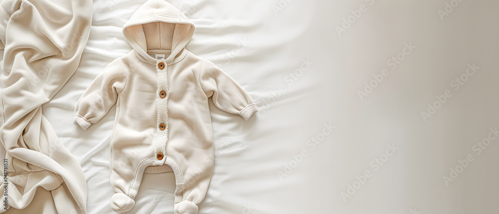 Cute baby jumpsuit in beige color on white background. Cute baby jumpsuit in beige color on white background.
