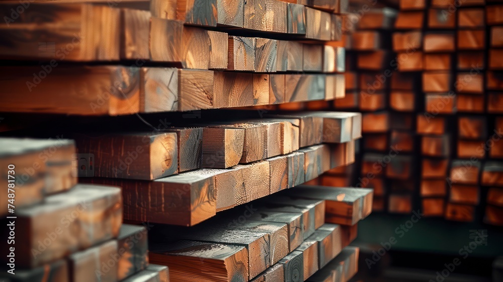 The Orderly Array of Stacked Wood Awaiting Purpose in a Warehouse