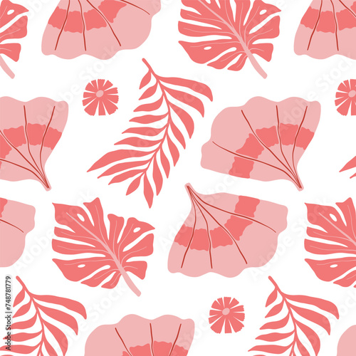 Floral abstract seamless pattern. Tropical Botanical composition. Modern trendy Matisse minimal style. Floral background.