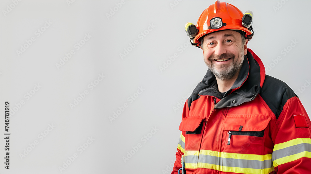 portrait of a fireman on a light background with copy space portrait of a fireman on a light background with copy space