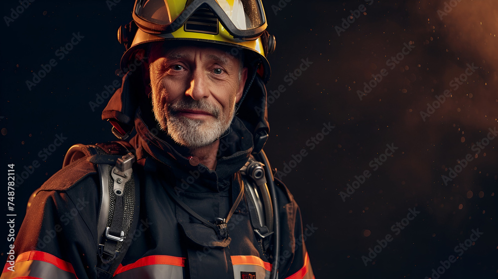 portrait of a fireman on a dark background with copy space portrait of a fireman on a dark background with copy space