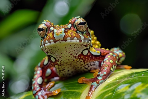 Close-up of a green frog on a leaf