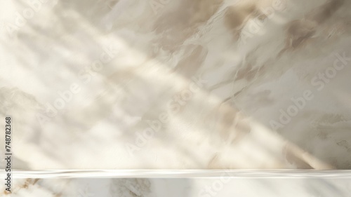 Backdrop for cosmetic products - brown plaster wall and marble table photo