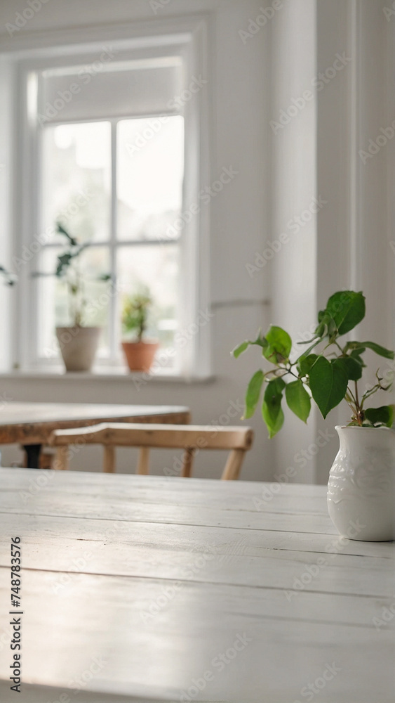 empty white wooden table for product display, blurred minimalist home dining room interior background with white scandinavian style table and chairs with garden view through window
empty white wooden table for product display, blurred minimalist home dining room interior background with white scandinavian style table and chairs with garden view through window