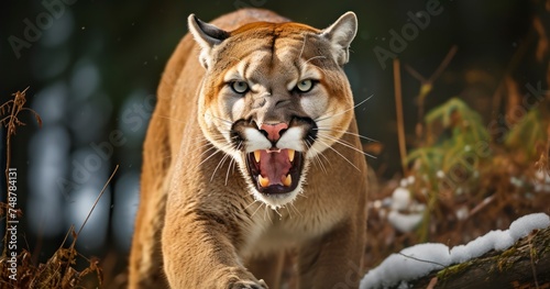 An Angry Cougar Displays Its Predatory Might in a Captivating Wildlife Scene