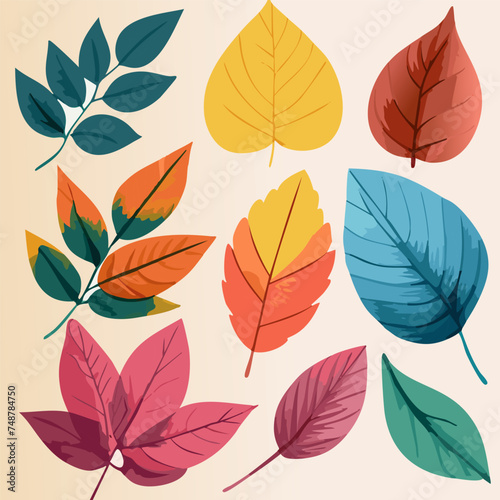 Watercolor illustration of colorful leaves