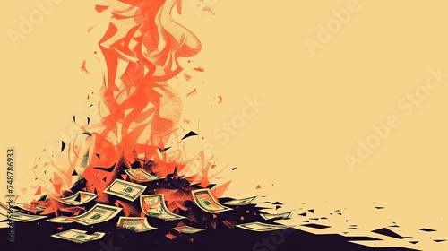 Taxes money burning minimalist illustration