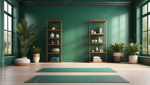 Yoga studio design in green tones.