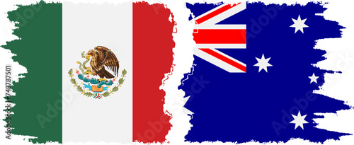 Australia and Mexico grunge flags connection vector