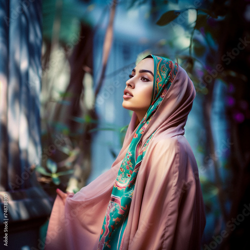 Elegant woman in hijab posing outdoors