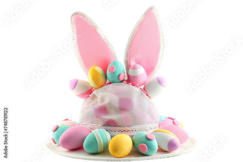 A cute handmade Easter bonnet hat covered with easter decorations