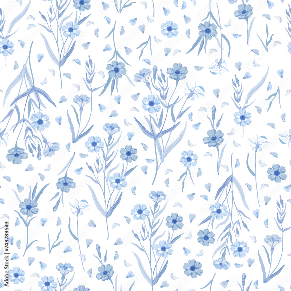 Fototapeta premium Cute floral pattern. Seamless vector texture. An elegant template for fashionable prints. Print with lilac and pink flowers.