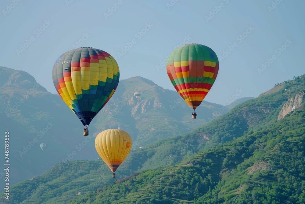 Colorful hot air balloons flying over the