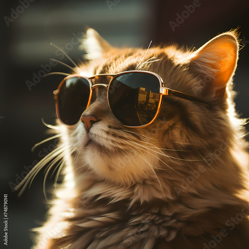 A cat wearing sunglasses basking in the sunlight. 