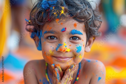 A child in India enjoying the colors of the Holi festival