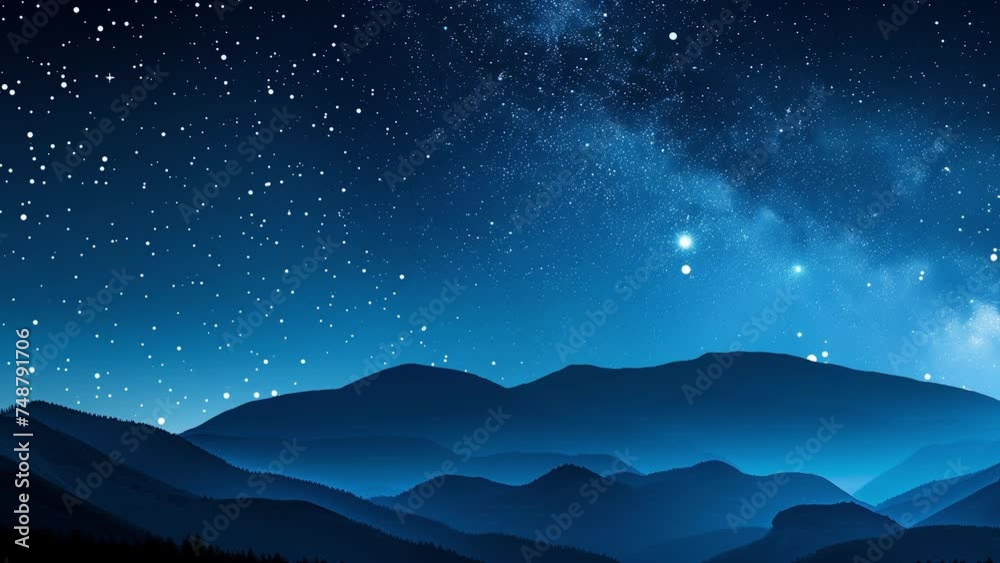 Abstract cosmic animation with the hills at night and starry sky above them. Animation with pan effect. High quality 4k footage Abstract cosmic animation with the hills at night and starry sky above them. Animation with pan effect. High quality 4k footage