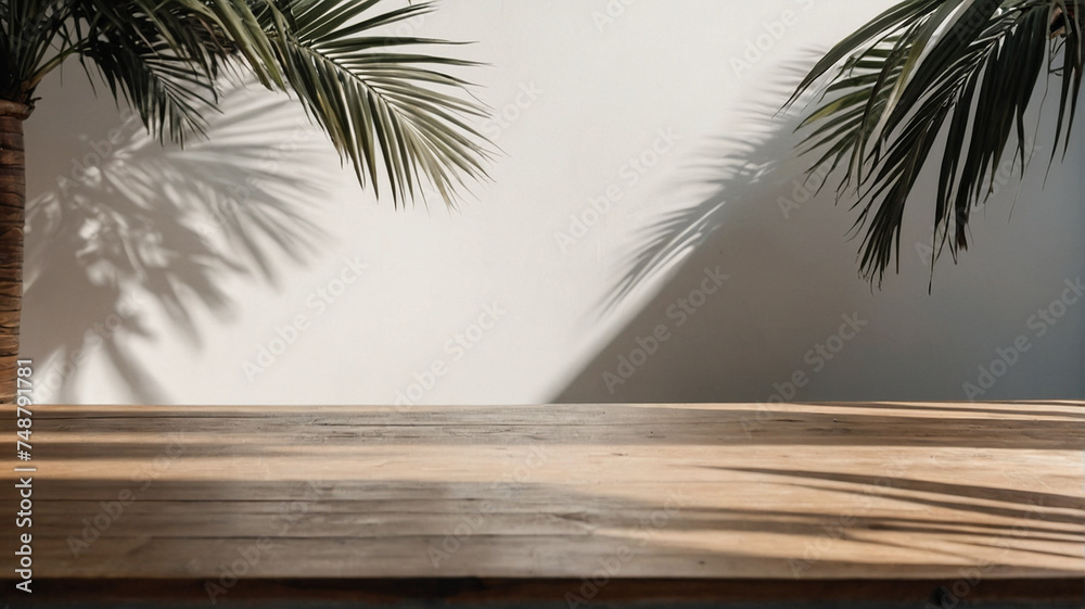 Empty space for mounting products on a wooden table against a neutral colored wall with tropical plants outside on a patio terrace.
Summer terrace design concept Empty space for mounting products on a wooden table against a neutral colored wall with tropical plants outside on a patio terrace.
Summer terrace design concept