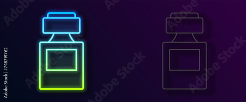 Glowing neon line Perfume icon isolated on black background. Vector