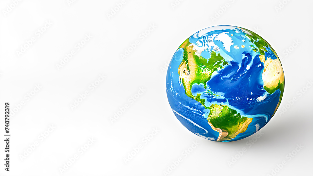 Fototapeta premium Earth globe on white background with green and blue spheres, representing continents, oceans, and nature in 3D illustration