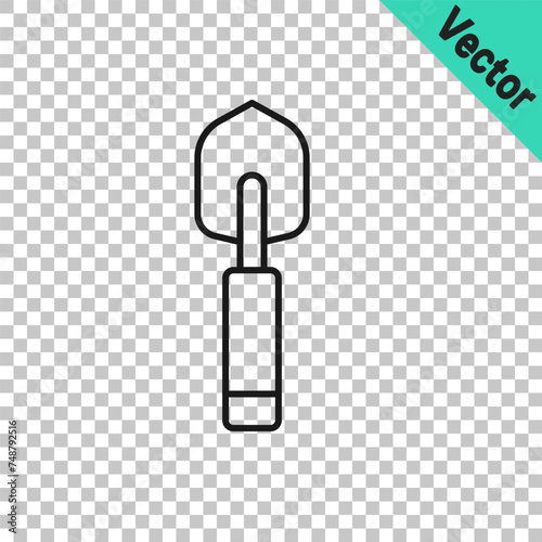 Black line Garden trowel spade or shovel icon isolated on transparent background. Gardening tool. Tool for horticulture, agriculture, farming. Vector