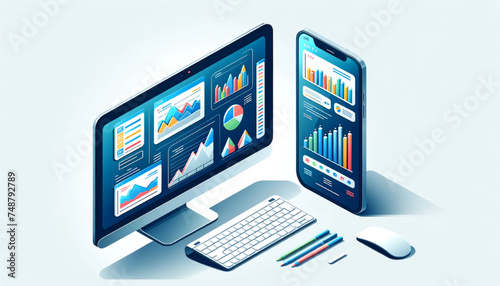 data graphs vector  smartphone and a computer
