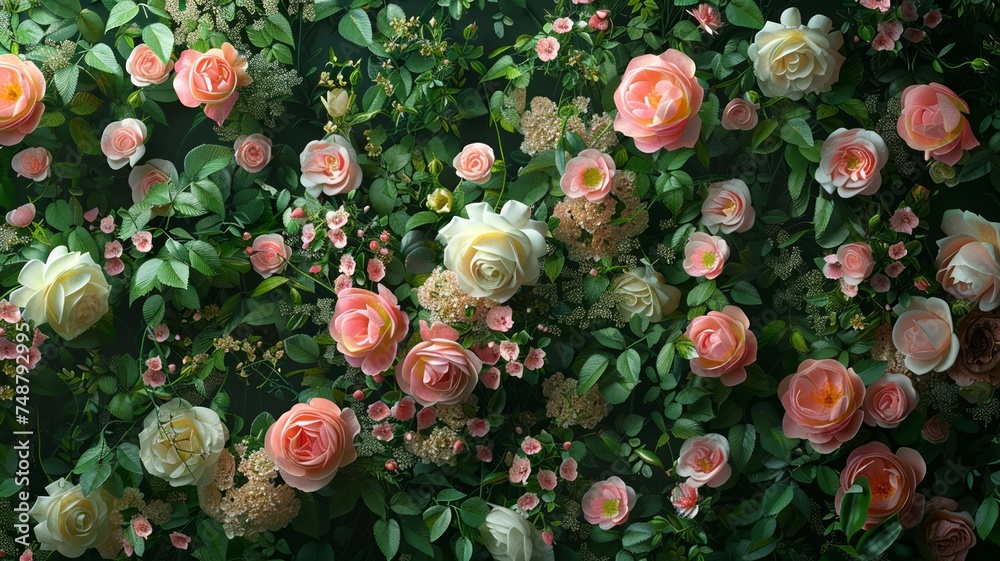 Lush floral tapestry with romantic roses perfect for a dreamy botanical backdrop
