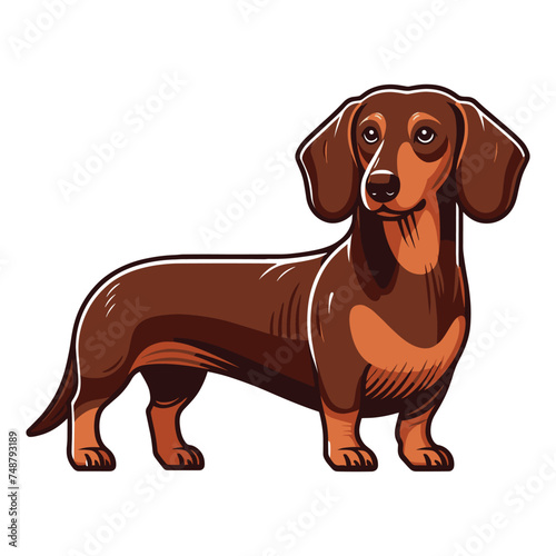 Cute adorable dachshund dog cartoon character vector illustration, funny pet animal dachshund puppy flat design mascot logo template isolated on white background