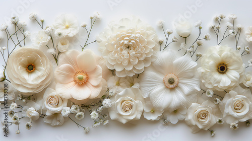 Elegant composition of white winter flowers with delicate textures, isolated on a white background ภาพสร้างขึ้นโดย AI